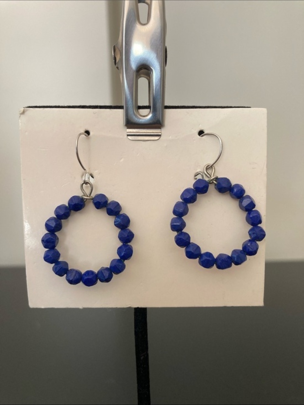Blue Beaded Hoop Earrings - Women Jewelry